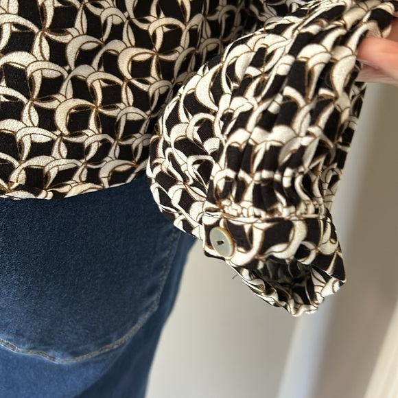 OTHER STORIES Chain Printed Long Sleeve Blouse Balloon Sleeves 8 Black White - Picture 10 of 16